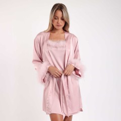 Vestaglia donna raso dettagli piume Admas 67202