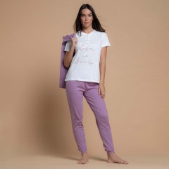 Pigiama donna cotone leggero e pizzo sangallo Biancaluna 26D91068 3 pezzi