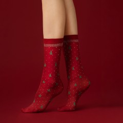 Calzini donna Natalizi con abeti e pois brillantinati Fiore Carol