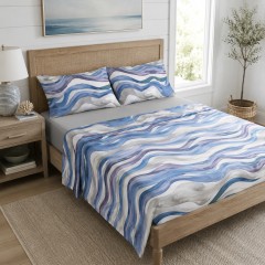 Completo letto fantasia onde percalle di cotone Enrico Coveri yari