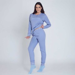 Pigiama donna in caldo cotone con nuvolette Nazareno Gabrielli D6023