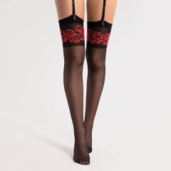 Calze per reggicalze 20 denari balza con rose rosse Fiore Destin