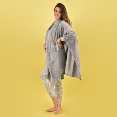 Mantella cappa con tasche in pelliccia Biancaluna grigio