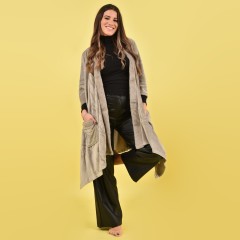 Mantella cappa con tasche in pelliccia Biancaluna tortora