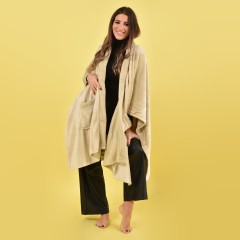 Mantella cappa con tasche in pelliccia Biancaluna sabbia