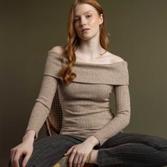 Maglia donna a coste con scollo a spalle scoperte Admas 43663