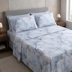 Completo letto in percalle di cotone marmorizzato Enrico Coveri marble
