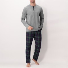 Pigiama Uomo scollo a serafino pantalone fantasia scozzese in caldo cotone Perofil VPRT9298