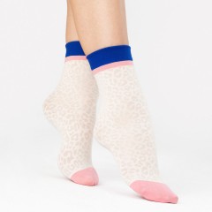 Calze donna lavorate 30 denari con polsino azzurro Fiore Purr