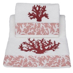 Vingi set asciugamani viso e ospite Paros bianco e corallo