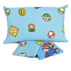 Completo letto singolo federa + sotto con angoli + lenzuolo Super Mario