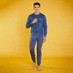 Pigiama Uomo Maglia con Scollo Serafino 100% Cotone Nazareno Gabrielli U6027