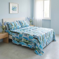 Completo Letto matrimoniale 100% cotone Made in Italy Zambaiti style Vertice blu